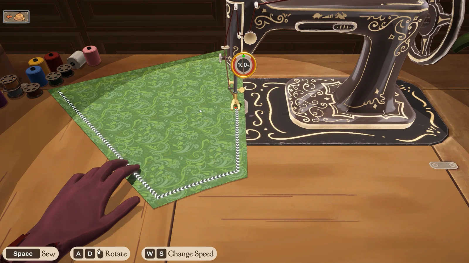 Sewing at the machine in the Windows and macOS full version of Dressmaker